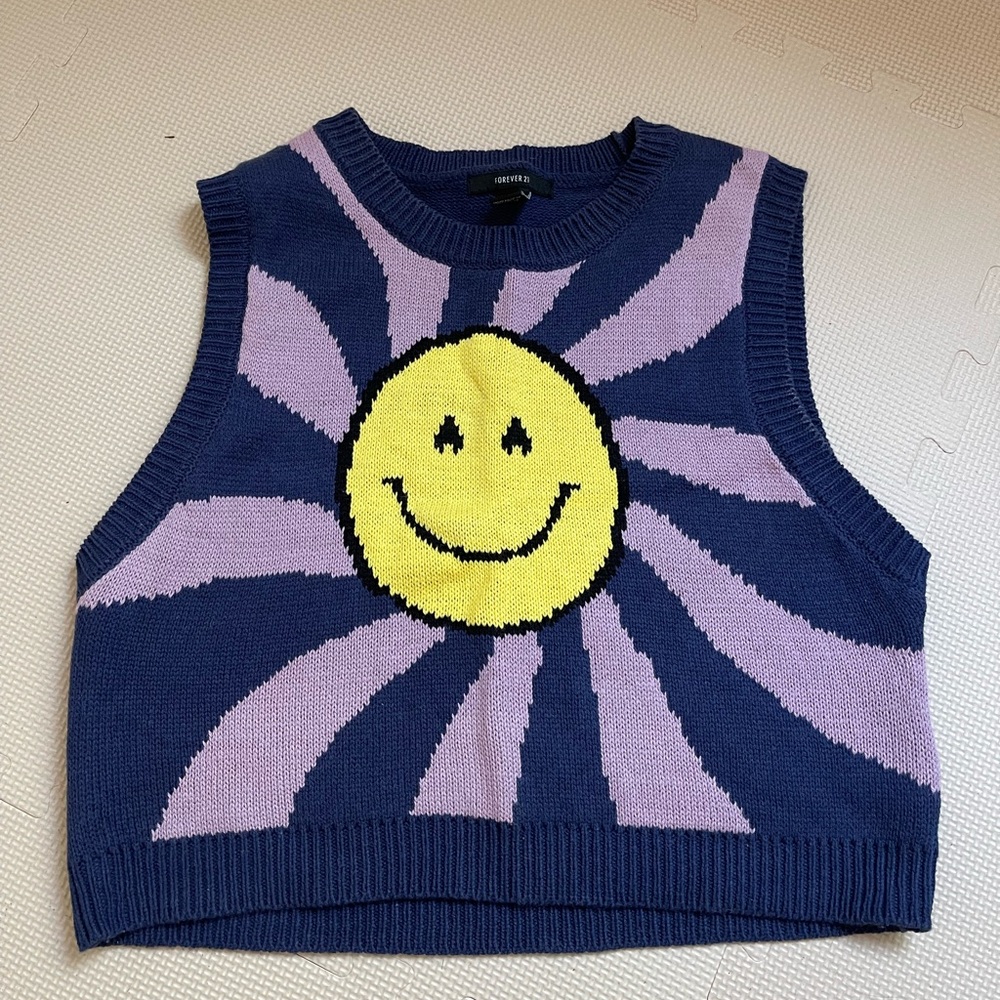 H&M Blue and Purple Smiley Face Sweater Vest